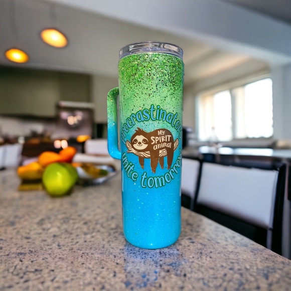 Procastrinators & sloths, spirit animals, funny 20oz skinny tumbler with handle - Picture 6 of 11